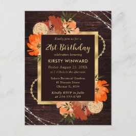 素朴なバーントオレンジの秋の花の誕生日 ポストカード