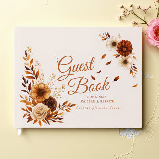 素朴なバーントシエナとベージュの紅葉のウェディング ゲストブック