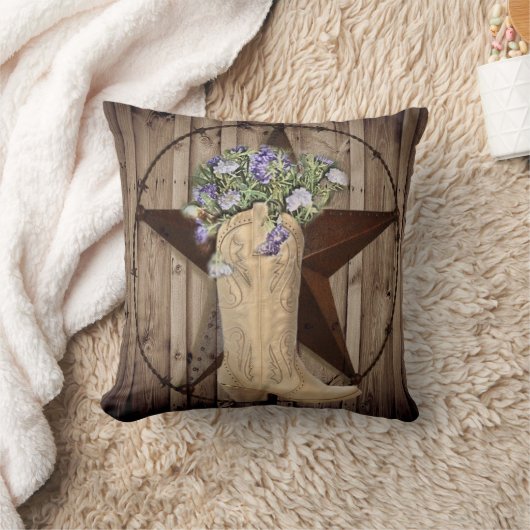 素朴なバーンドウッドワイルドフラワーウエスタンスター女性のカーボーイ クッション (ブランケット)