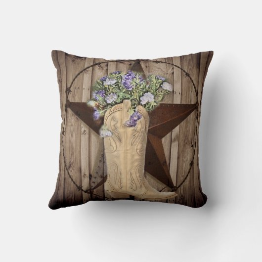 素朴なバーンドウッドワイルドフラワーウエスタンスター女性のカーボーイ クッション (裏面)