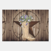 素朴なバーンドウッドワイルドフラワーウエスタンスター女性のカーボーイ ラッピングペーパーシート (正面3)