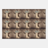 素朴なバーンドウッドワイルドフラワーウエスタンスター女性のカーボーイ ラッピングペーパーシート (正面2)