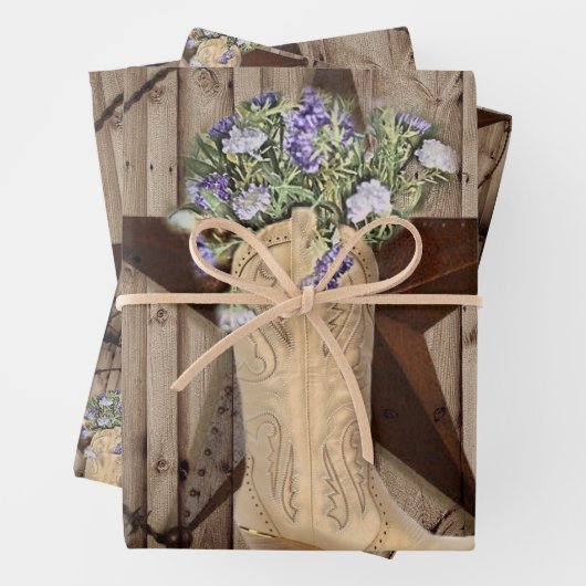 素朴なバーンドウッドワイルドフラワーウエスタンスター女性のカーボーイ ラッピングペーパーシート (インサイチュ)