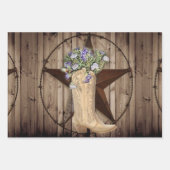 素朴なバーンドウッドワイルドフラワーウエスタンスター女性のカーボーイ ラッピングペーパーシート (正面)