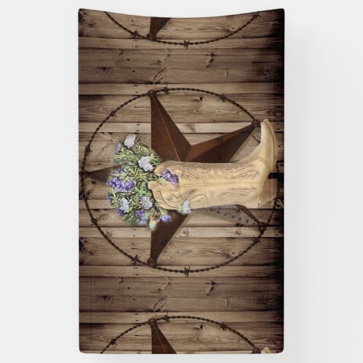 素朴なバーンドウッドワイルドフラワーウエスタンスター女性のカーボーイ 横断幕 (縦)