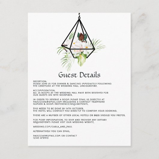 素朴なパステルカラーの花のテラリウムガーデンウェディング エンクロージャーカード (正面)