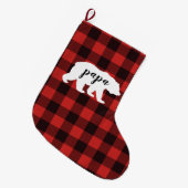 素朴なパパくまの赤く及び黒いバッファローの格子縞 ラージクリスマスストッキング (正面 (吊り時))