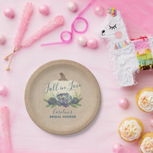 素朴なパンプキンブルーフォールフラワーブライダルシャワー ペーパープレート (パーティー)