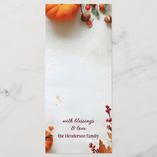 素朴なパンプキン感謝祭の秋のディナー メニュー (裏面)