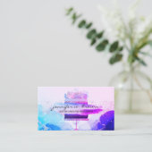 素朴なパン屋のケーキ エレガントな青とピンク 名刺 (スタンド正面)