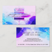 素朴なパン屋のケーキ エレガントな青とピンク 名刺 (正面/裏面)