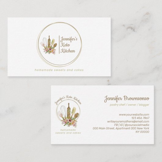 素朴なパン屋のロゴ ケト ヴィーガンシェフ 名刺 (正面/裏面)