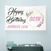 素朴なパーソナライズされたエレガントピンクの花の誕生日 横断幕 (トレードショー)