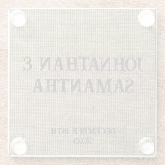 素朴なパーソナライズされたバ結婚ーラップ自然パターン ガラスコースター (裏面)