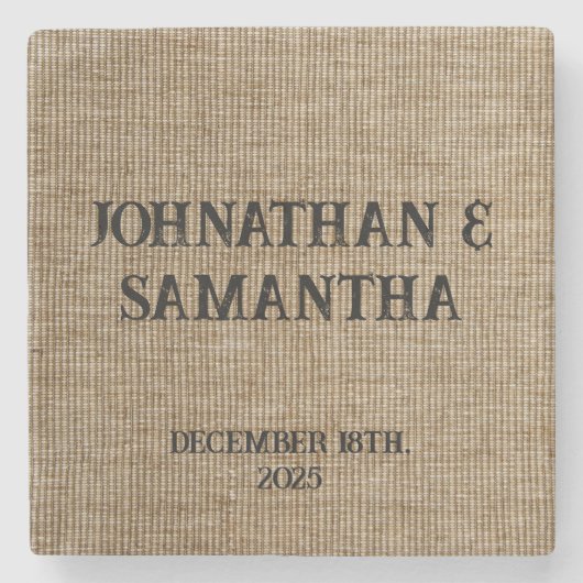素朴なパーソナライズされたバ結婚ーラップ自然パターン ストーンコースター (正面)