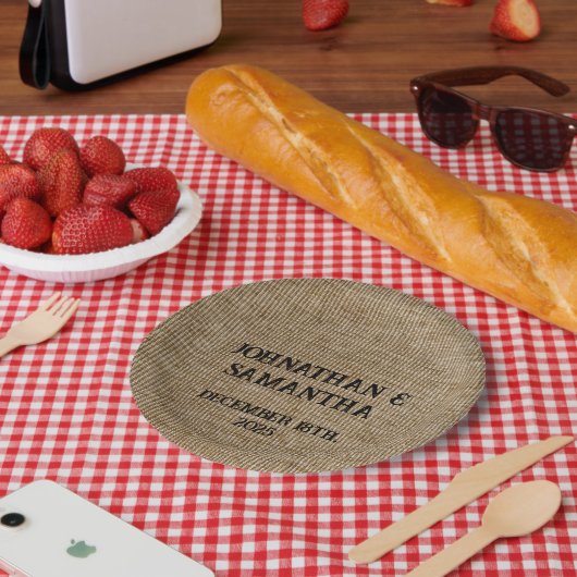 素朴なパーソナライズされたバ結婚ーラップ自然パターン ペーパープレート (ピクニック)