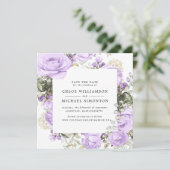 素朴なパープルローズの花のSave the Dateカード 招待状 (スタンド正面)