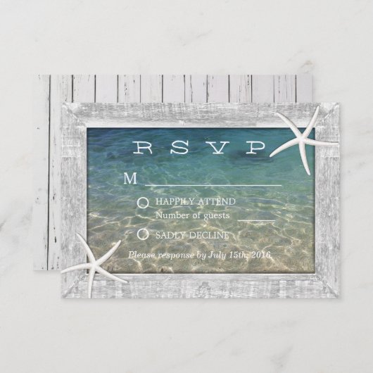 素朴なヒトデの木によって組み立てられるビーチ結婚式RSVP 出欠カード (正面/裏面)