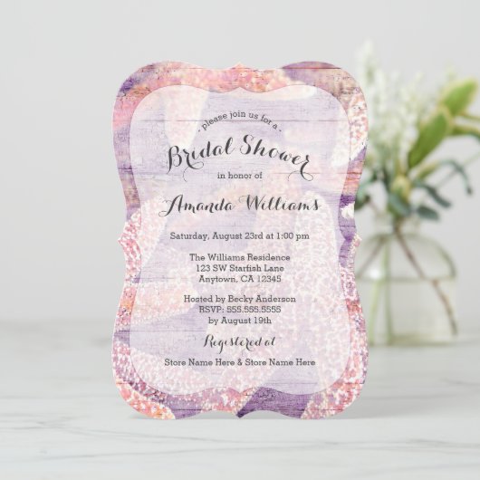 素朴なヒトデの紫色によって型抜きされるブライダルシャワー 招待状 (スタンド正面)