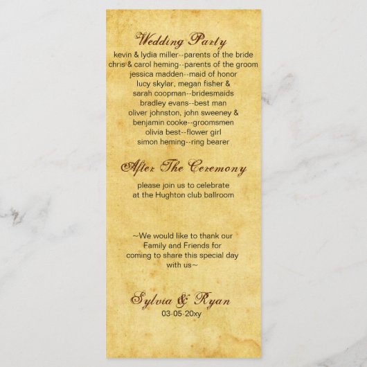 素朴なヒトデビーチ結婚式計画 プログラム (裏面)