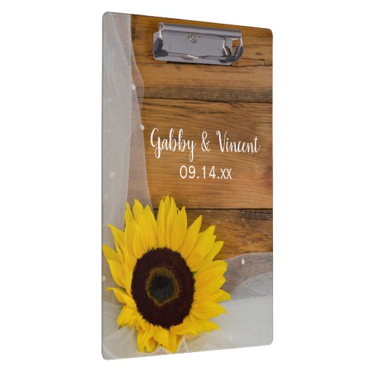 素朴なヒマワリおよびブライダルのベールの国の結婚式 クリップボード (右)