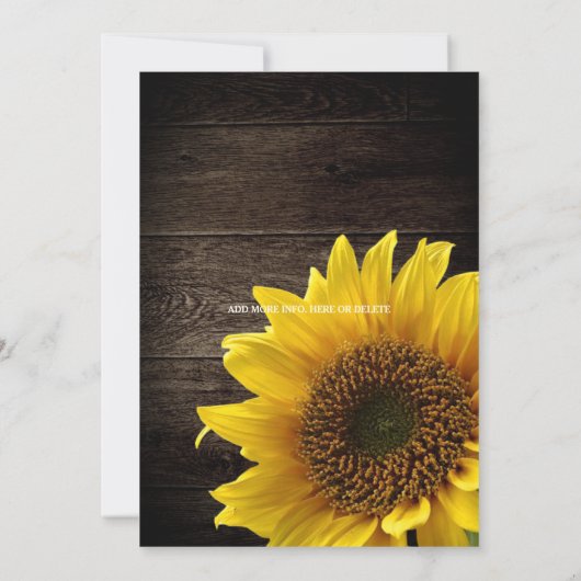 素朴なヒマワリのひもはレースの納屋の結婚式をつけます 招待状 (裏面)