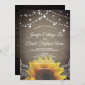 素朴なヒマワリのひもはレースの納屋の結婚式をつけます 招待状 (正面/裏面)