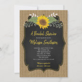 素朴なヒマワリのバーラップの黒板のブライダルシャワー 招待状 (正面)