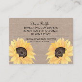 素朴なヒマワリのベビーシャワーのおむつのラッフル エンクロージャーカード (正面)
