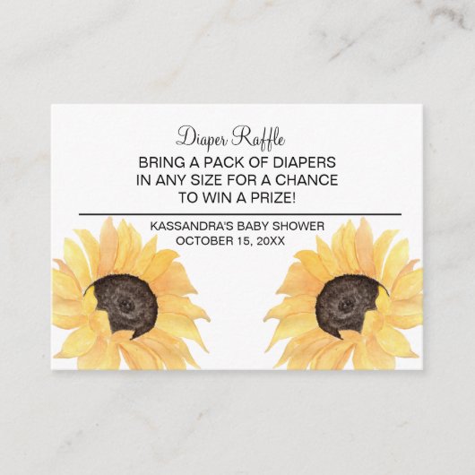 素朴なヒマワリのベビーシャワーのおむつのラッフル エンクロージャーカード (正面)