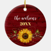 素朴なヒマワリのリースの家族写真のクリスマス セラミックオーナメント (裏面)