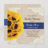 素朴なヒマワリのレース及びバーラップのブライダルシャワー 招待状 (正面/裏面)