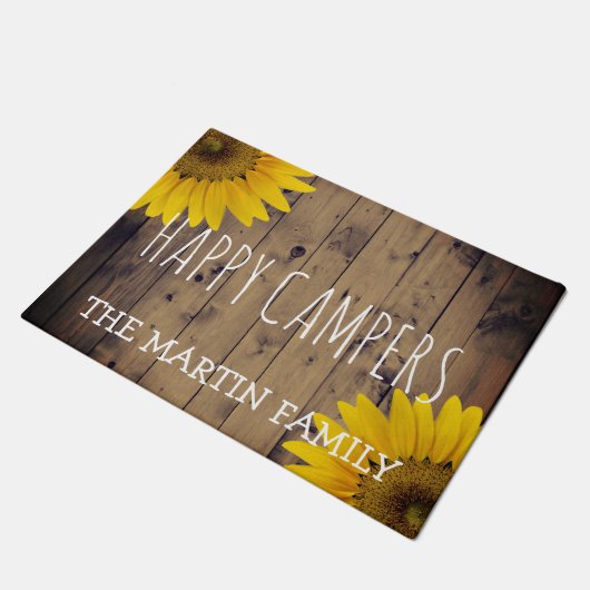 素朴なヒマワリの国の木製のご機嫌な人の名前 ドアマット (アングル)