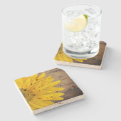 素朴なヒマワリの木製の国の上品 ストーンコースター (横)