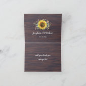 素朴なヒマワリの木製の瓶は結婚式をつけます サンキューカード (内部)