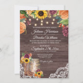 素朴なヒマワリの木製の秋の結婚式の招待状 招待状 (正面)