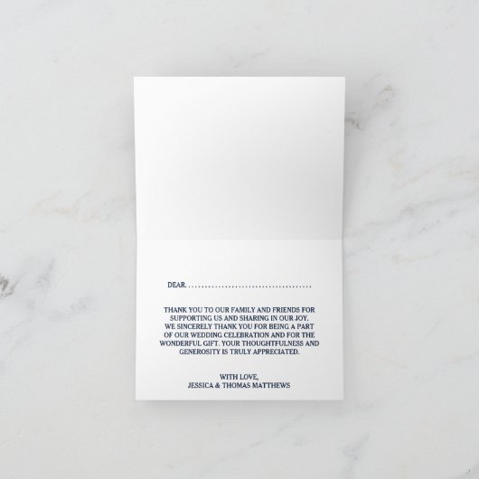 素朴なヒマワリの結婚式のコレクション-海軍 サンキューカード (内部)