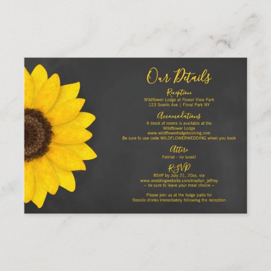 素朴なヒマワリの黒板の田舎結婚式 エンクロージャーカード (正面)