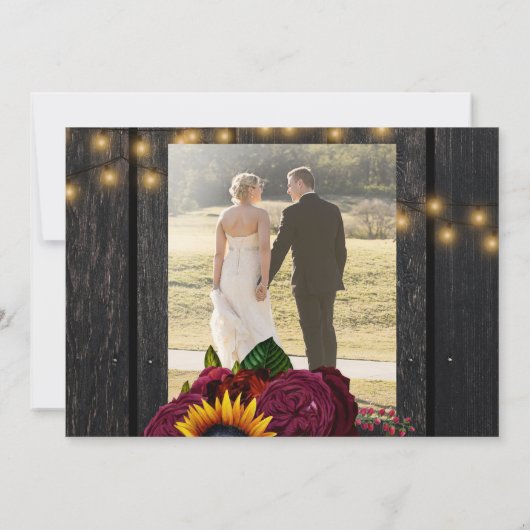 素朴なヒマワリバラウッド結婚ズ2枚 サンキューカード (裏面)