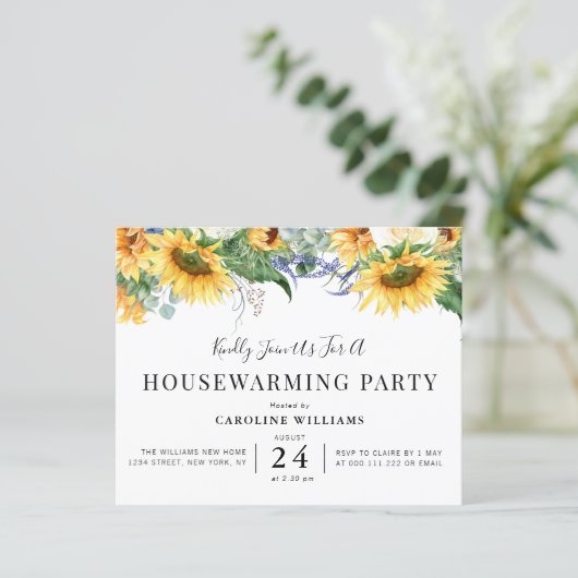 素朴なヒマワリ引っ越し祝いパーティーパーティの招待状 (スタンド正面)