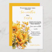 素朴なヒマワリ、黄金色結婚の花 招待状 (正面/裏面)