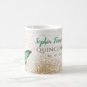 素朴なビンテージのエメラルドグリーンゴールドの蝶 コーヒーマグカップ (中央)