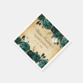 素朴なビンテージのエメラルドグリーン花柄蝶 スタンダードカクテルナプキン (角)