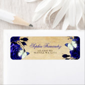 素朴なビンテージのロイヤルブルーの花と蝶 ラベル (インサイチュ)