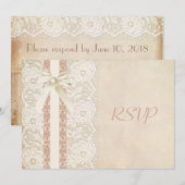 素朴なビンテージのローズとレースの結婚式の出欠確認 招待状 (正面/裏面)