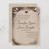 素朴なビンテージの愛の鳥の結婚式招待状 招待状 (正面/裏面)