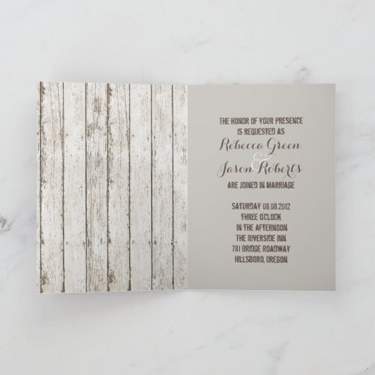 素朴なビンテージの納屋の木の納屋の結婚式の招待状 招待状 (内部)