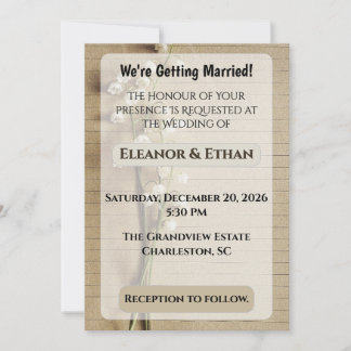 素朴なビンテージの罫線入り紙 リリー・オブ・ザ・バレー ウェディング 招待状