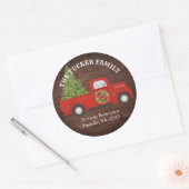 素朴なビンテージの赤いトラックの差出人ラベル ラウンドシール (封筒)