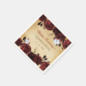 素朴なビンテージの赤い花の蝶 スタンダードカクテルナプキン (角)